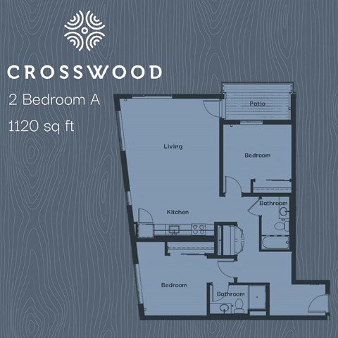 Floor plan for 2 beds, 2 baths, 1122 sqft